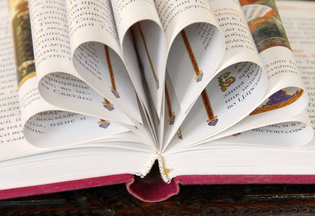 opened book with rolled pages の写真素材