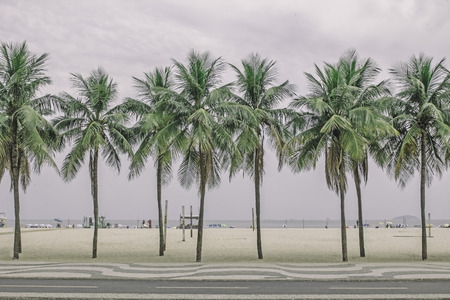 Palm trees on Ipanema beach in Rio de Janeiro Brazilの写真素材