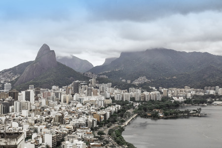 View of Leblon with mountains in the background in Rio de Janeiroの写真素材