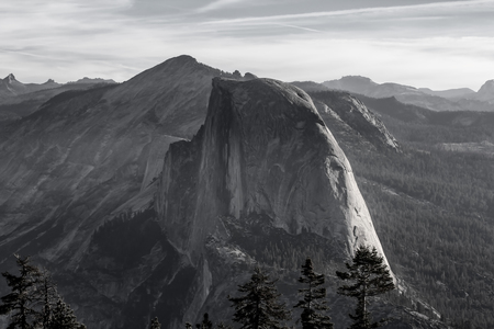 Black and white photo of Half Dome in Yosemite National Park in Californiaの写真素材