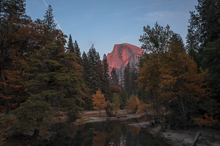 Bloody red Half Dome during the sunset in Yosemite National Park in Californiaの写真素材