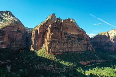 Aerial view of Zion National Park on a sunny dayの写真素材