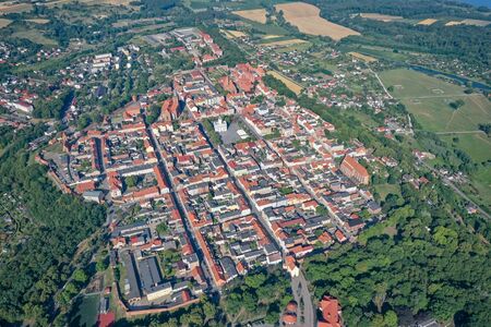 Grid, aerial view of medieval town in Polandの写真素材