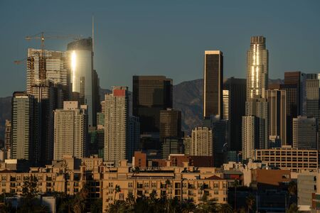 City of Los Angeles with its skyscrapers bathing in the sunlightのeditorial素材