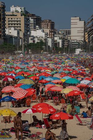 Crowds of people at the Leblon beach in Rio de Janeiro Brazilの写真素材