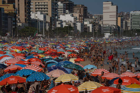 Amazingly packed and crowded Leblon beach in Rio de Janeiro Brazilのeditorial素材