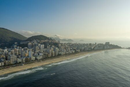 Drone, panoramic shot of Ipanema beach in Rio de Janeiroの写真素材