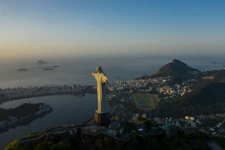 Monument of the Christ the Redeemer in a sunrise lightのeditorial素材