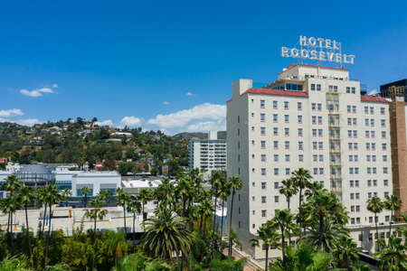 Aerial shot of Roosevelt Hotel in a heart of Hollywood in Californiaのeditorial素材
