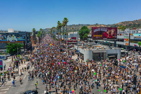 Massive crowds gathered on Sunset Boulevard during Black Lives Matter protests in Los Angeles Californiaのeditorial素材