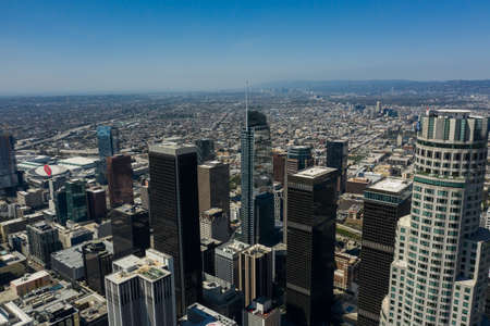 Aerial view of Los Angeles downtown architectureのeditorial素材