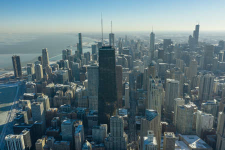 Aerial view of Chicago downtown architecture during a cold winter dayのeditorial素材