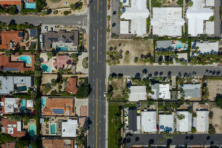 Aerial, high altitude street view of Palm Springs in Californiaのeditorial素材