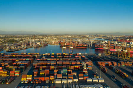 Cargo containers ready to be shipped at Long Beach port in California USAのeditorial素材
