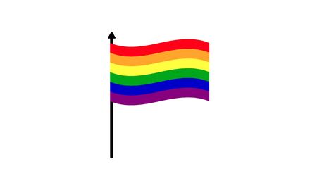 Vector illustration of pride flag with rainbow stripes on a black pole isolated against a white background. Image has clip art or cartoon and minimalist look. Great for pride week images and stickers.のイラスト素材