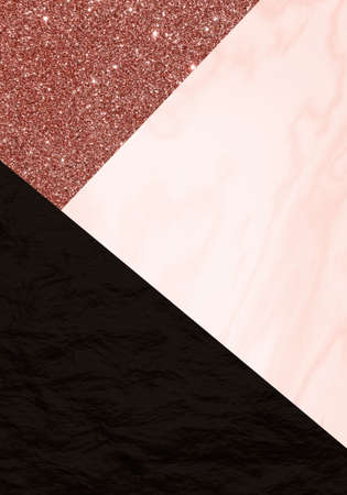 Abstract orange pink, black and white color block background with glitter, marble and textured shapes. Illustration is blank with space for text, Great for posters, banners, flyers and promotions.の写真素材