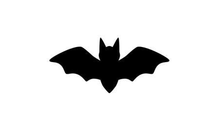 Vector of a black silhouette in the shape of a cute bat isolated against a white background with copy space for text. Graphic great for Halloween, symbols, icons, stickers and cutouts.のイラスト素材