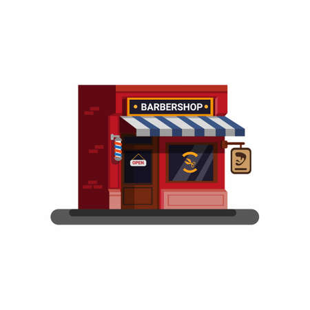 Barbershop building flat style illustration vector isolated in white backgroundのイラスト素材