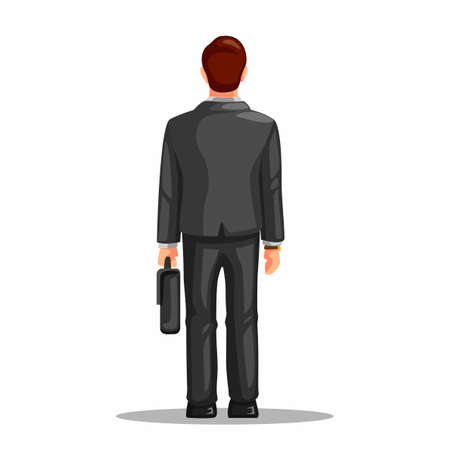 Office worker man profession job standing figure from back view. businessman ready go to work symbol concept in cartoon illustration vector on white backgroundのイラスト素材