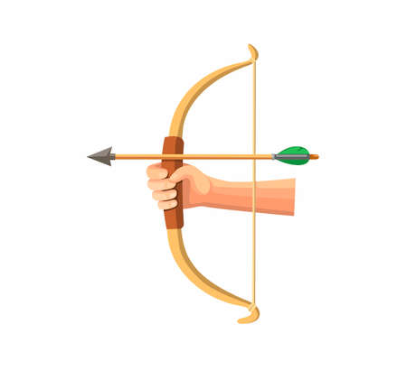 Hand Holding Wooden Bow, Archery Symbol in Cartoon Flat illustration Vector isolated in white backgroundのイラスト素材