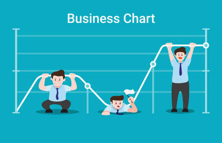 business graph chart with office worker gesture symbol in cartoon flat illustration vectorのイラスト素材