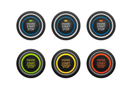 Start stop engine push button car instrument symbol icon set realistic illustration vector on white backgroundのイラスト素材