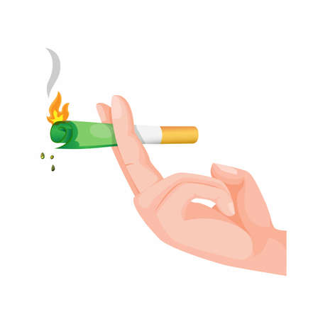 hand holding cigarette with half money burn fire, bad habit wasting money finance metaphor. concept in cartoon flat illustration vector isolated in white backgroundのイラスト素材