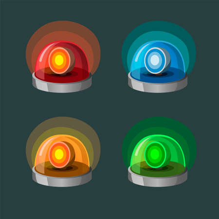 Siren lamp Collection Icon Set in 4 Color variation. Symbol for Police, Ambulance and Emergency Fire Dept. Concept in Cartoon illustration vectorのイラスト素材