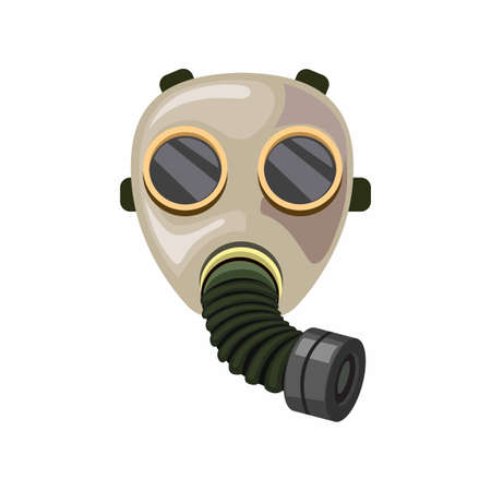Vintage army gas mask repirator with hose symbol cartoon illustration vector isolated in white backgroundのイラスト素材