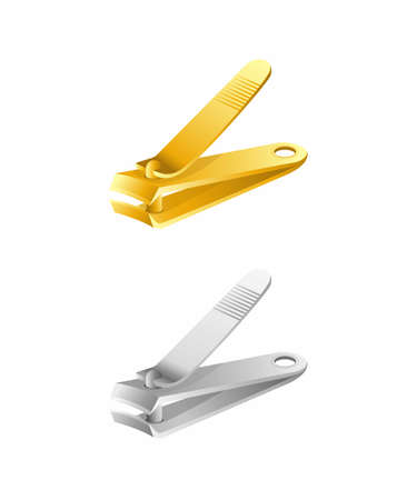 nail clipper cutter stainless and gold in realistic illustration vector isolatet in white backgroundのイラスト素材