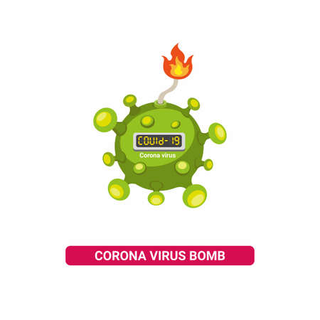bacteri virus bomb, symbol for virus epidemic isolated in cartoon flat illustration vector white backgroundのイラスト素材