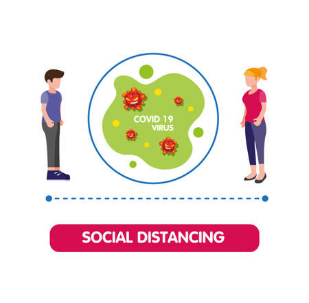 Social distancing to prevention infection disease from virus in cartoon flat illustration vector isolated in white backgroundのイラスト素材