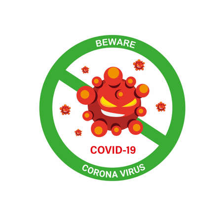Beware COVID-19 Corona virus infection disease. warning symbol in cartoon flat illustration eps 10 editable vector isolated in white backgroundのイラスト素材