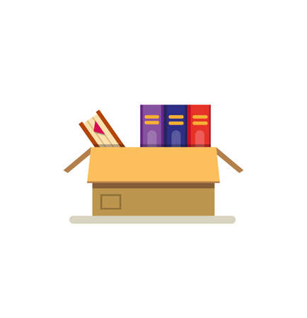 books in box cardboard cartoon flat illustration vector isolated in white backgroundのイラスト素材