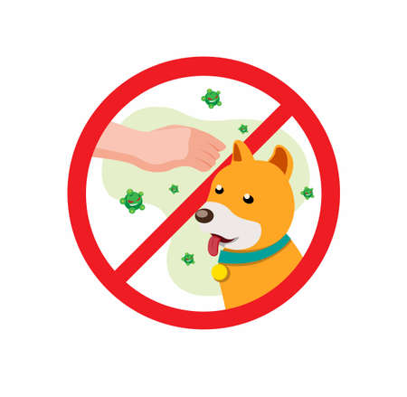 no touch pets symbol prohibition, prevent for infection disease in cartoon flat illustration vector isolated in white backgroundのイラスト素材