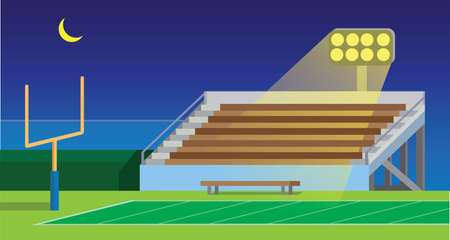 american football school, collage, amateur, stadium field in night flat illustration vectorのイラスト素材