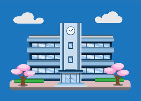 japanese school building scene background concept in flat illustration editable vector isolated in white backgroundのイラスト素材