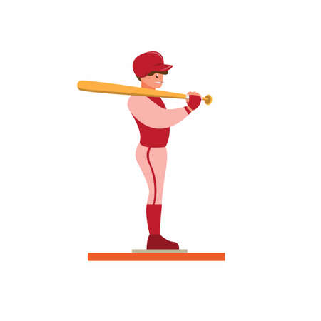 baseball player standing with holding bat, in cartoon flat illustration vector isolated in white backgroundのイラスト素材