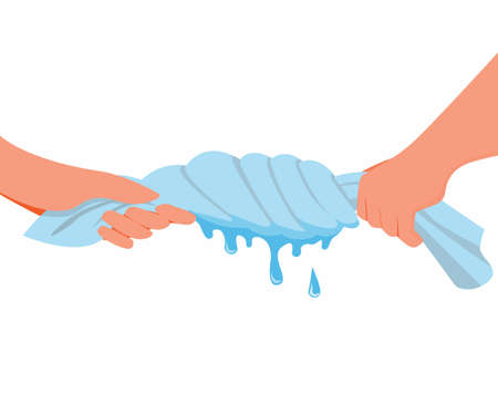 hand squeezed and twist wet cloth cartoon flat illustration vector icon isolated in white backgroundのイラスト素材
