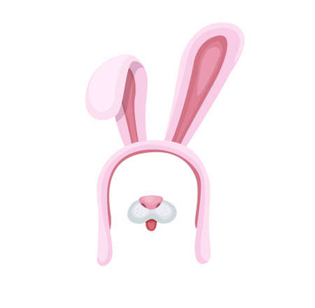 pink bunny hat with nose. rabbit mask assets for photo decoration cartoon flat illustration vector isolated in white backgroundのイラスト素材