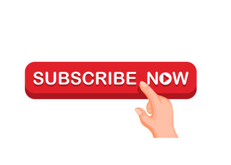 Hand touch push subscribe now button for streaming video channel or etc. concept cartoon illustration vector isolated in white backgroundのイラスト素材