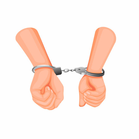 arrested criminal hand in police suspect handcuff concept in cartoon illustration vector isolated in...