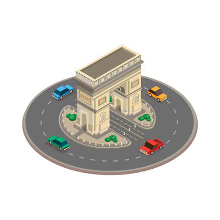 Arc De Triomphe monument building landmark from Paris France concept in isometric illustration vector isolated in white backgroundのイラスト素材