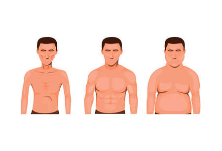 man body type. skinny, fat and muscle. nutrition health symbol icon set concept in cartoon illustration vectorのイラスト素材