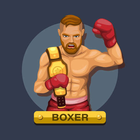 Boxer, boxing athlete with championship belt character concept in cartoon illustration vectorのイラスト素材