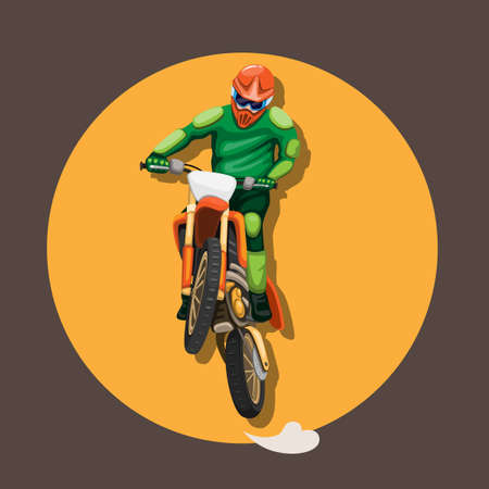 Motocross bike rider jumping pose mascot character symbol concept in cartoon illustration vectorのイラスト素材