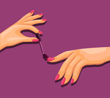 Nail art finger hand with manicure polish product concept in cartoon illustration vectorのイラスト素材