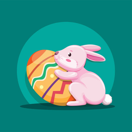 Bunny with easter egg character concept in cartoon illustration vectorのイラスト素材