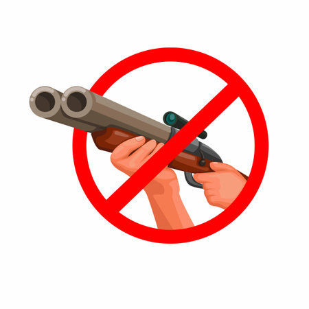 No Hunting with hand hold riffle with scoope concept in cartoon illustration vectorのイラスト素材
