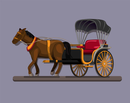 Horse Cart vintage transportation symbol concept cartoon illustration vectorのイラスト素材